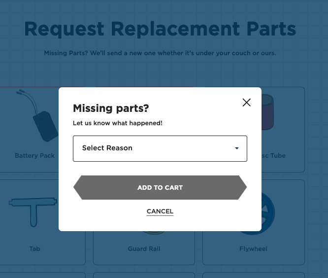 Choose a reason and add the part to your cart