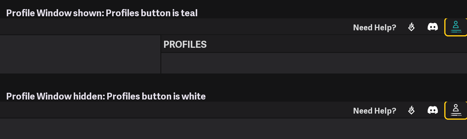 Profiles icon at the far right of the top bar